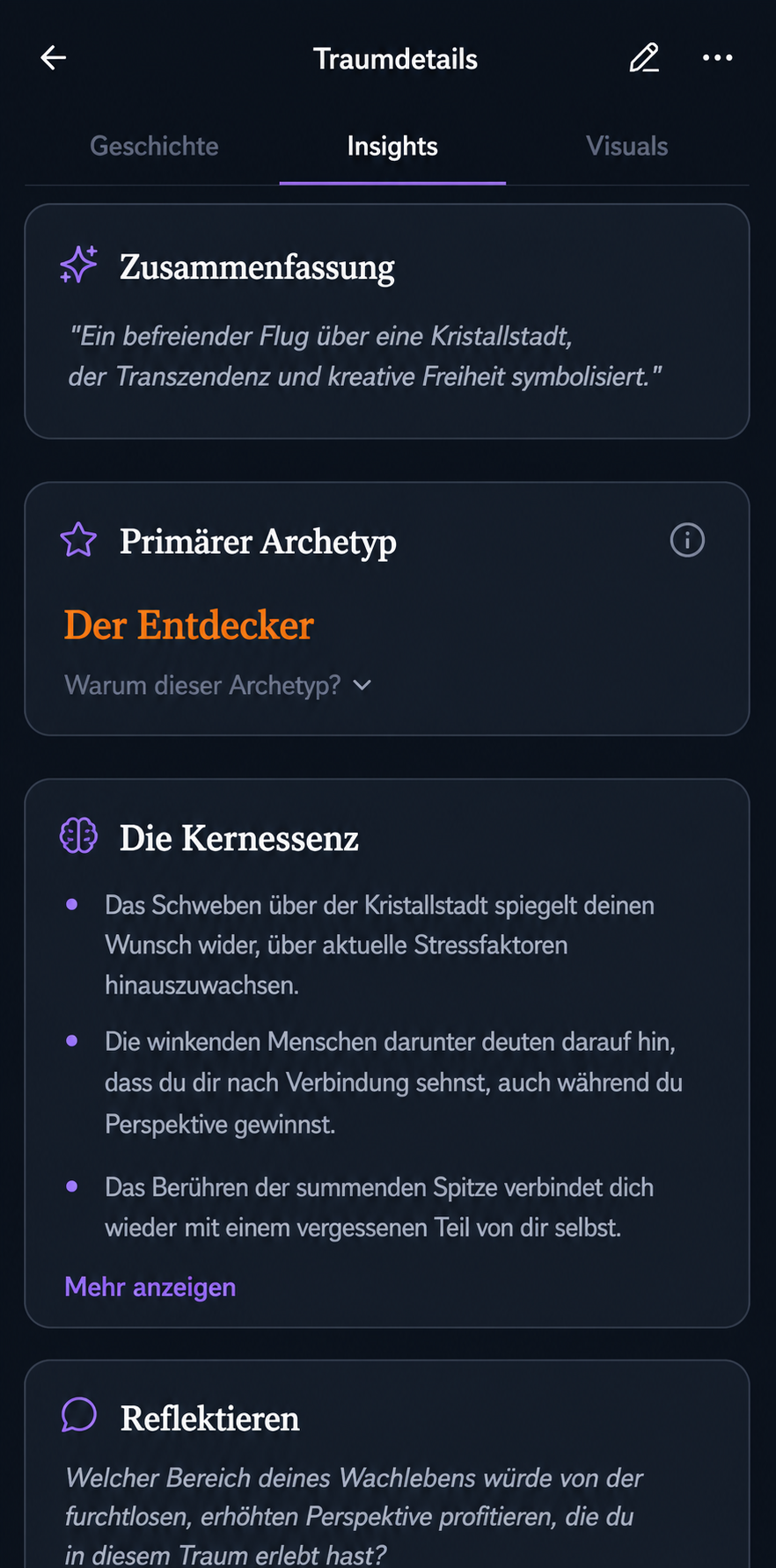DreamStream-App Schritt 03: Verstehen - Deine Traumhistorie zeigt Muster, die einzigartig zu dir gehören.